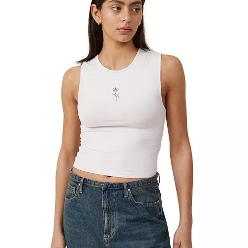 Cotton On White Tank Top with Rose Detail